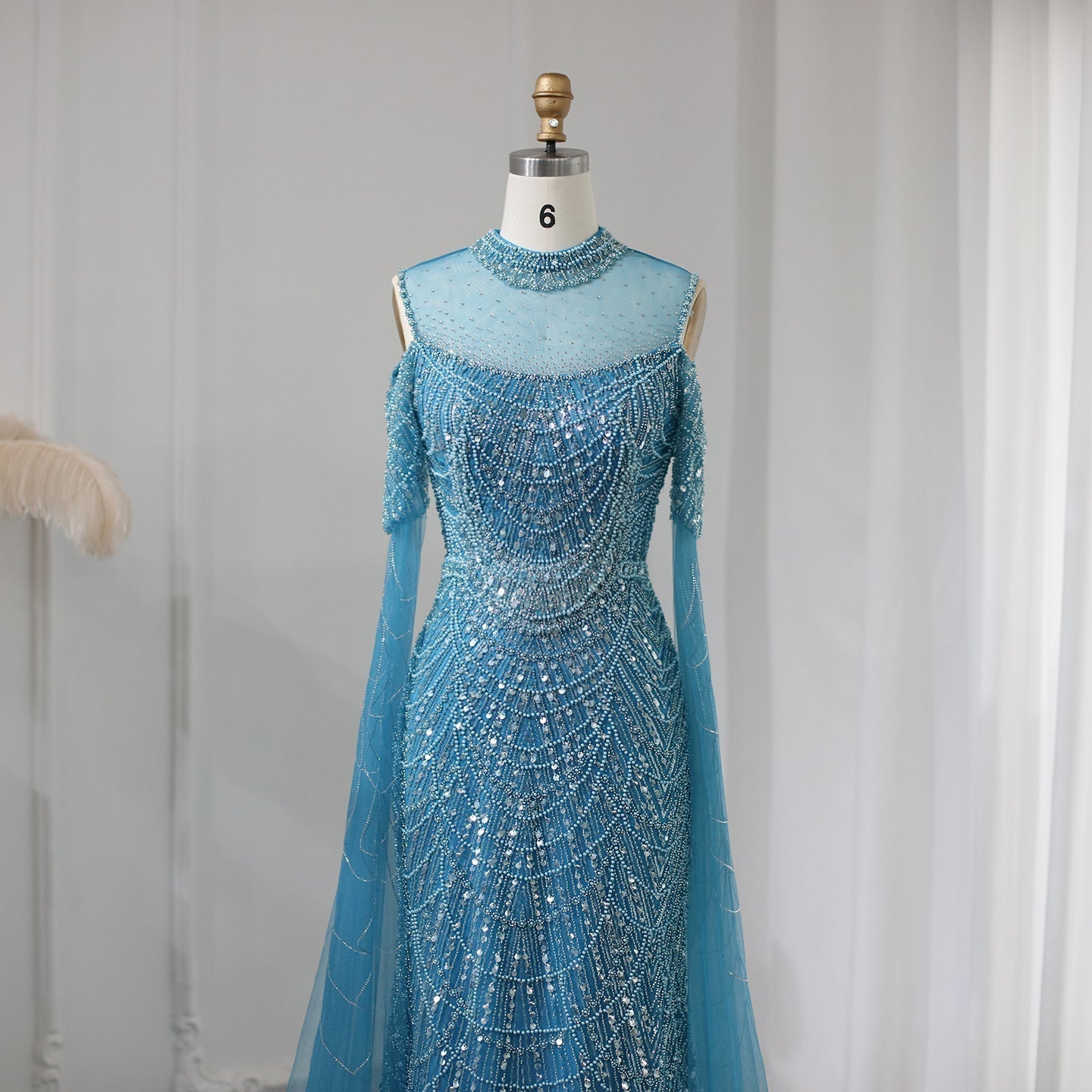 Elegant Sage Green Mermaid Evening Dress with Cape Sleeves SS205