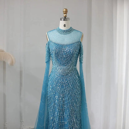 Luxury Evening Dress with Cape Sleeves SS205