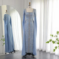 Luxury Blue Mermaid Evening Dress with Cape Sleeves SS365