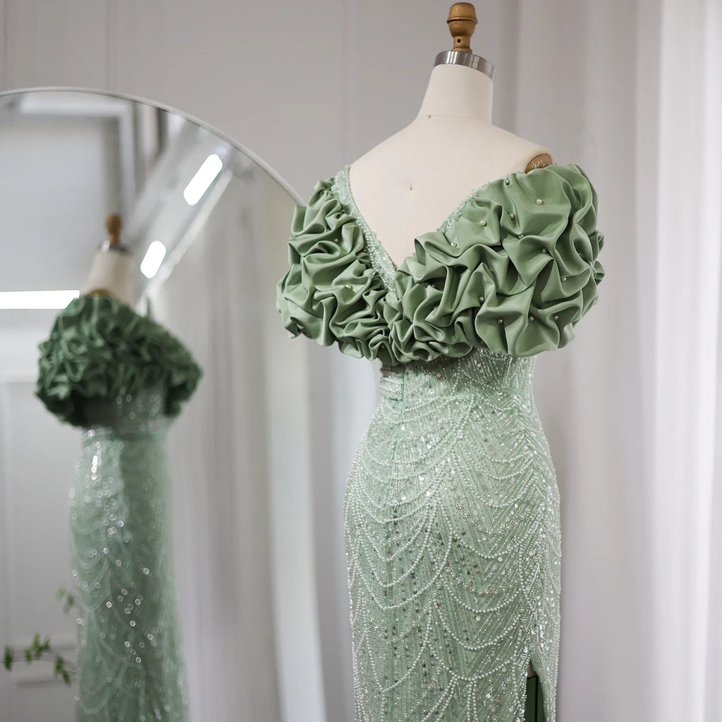 Elegant Sage Green Off Shoulder Mermaid Evening Dress SS288