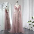 Luxury Sequined Pink Evening Dress with Cape Sleeves SS010
