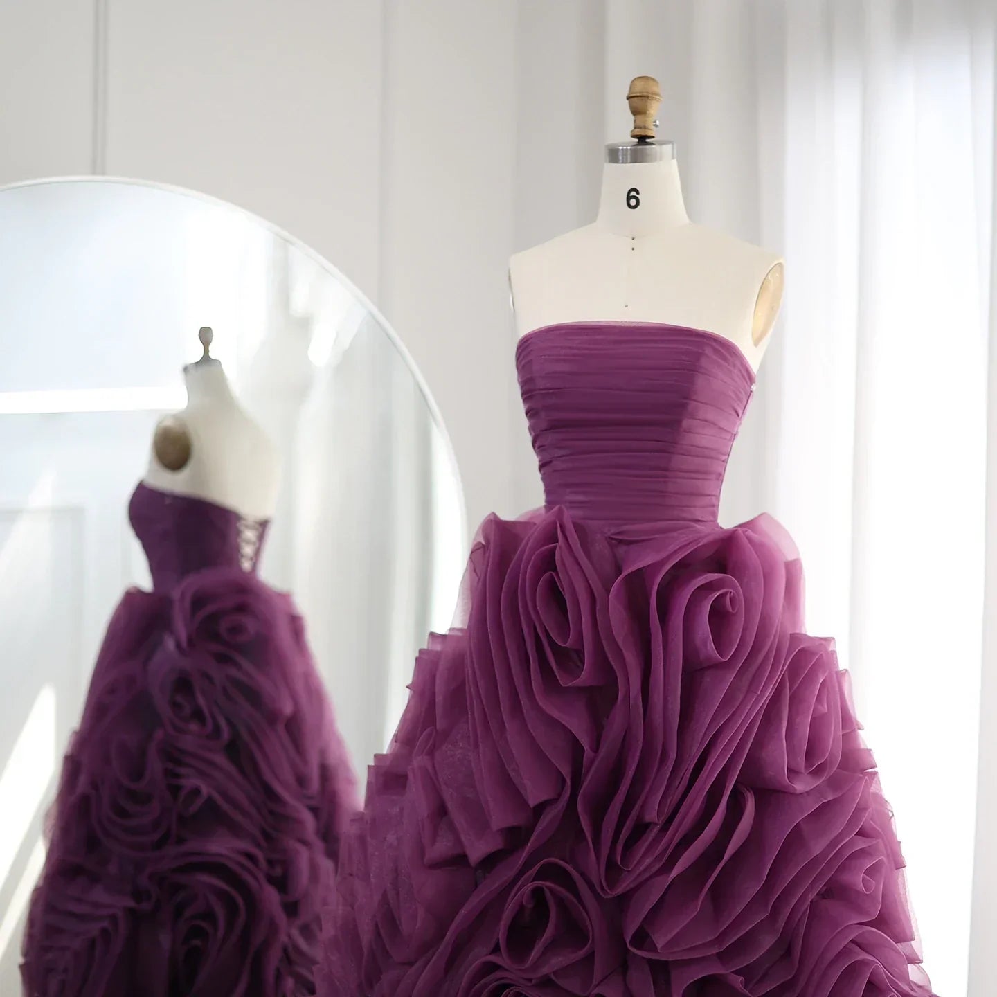 Luxury 3D Rose Flower Pink Midi Evening Dresses SS343