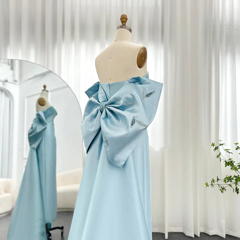 Luxury Beaded Lilac Evening Dresses with Bow Cape SS319