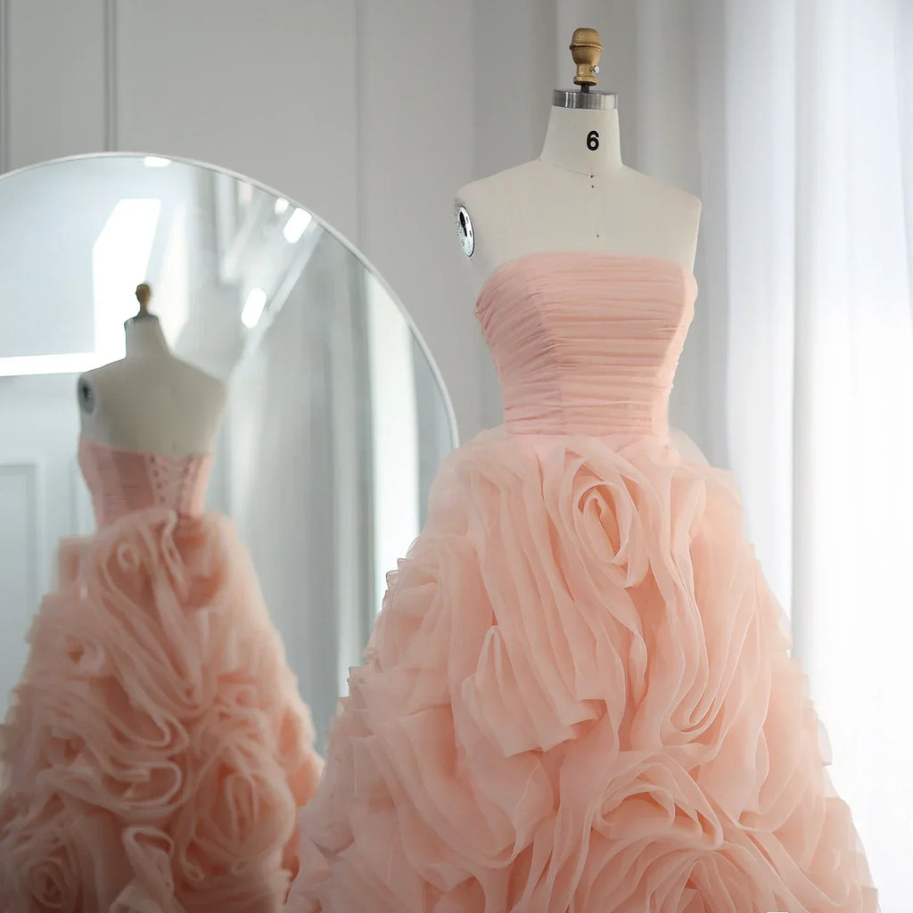 Luxury 3D Rose Flower Pink Midi Evening Dresses SS343
