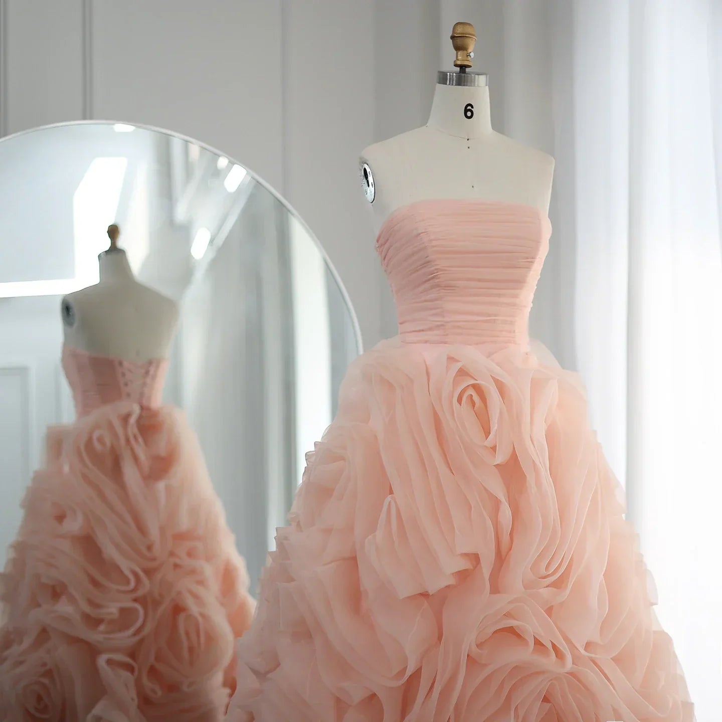 Luxury 3D Rose Flower Pink Midi Evening Dresses SS343