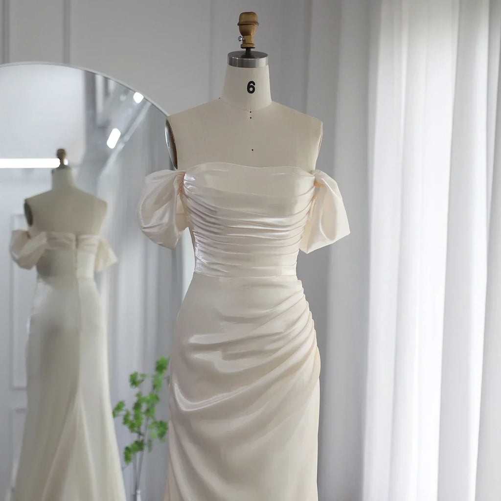 Elegant Off Shoulder Beige Mermaid Evening Dress SF001