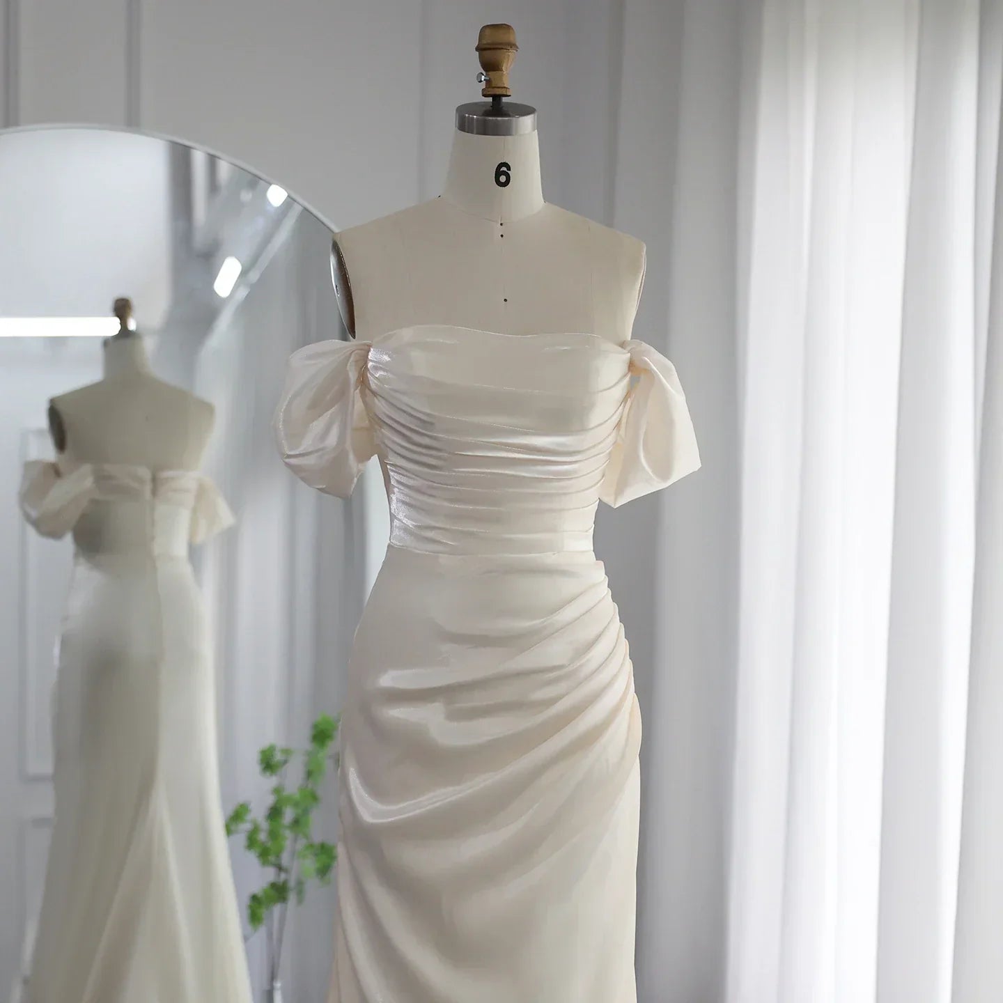 Elegant Off Shoulder Beige Mermaid Evening Dress SF001