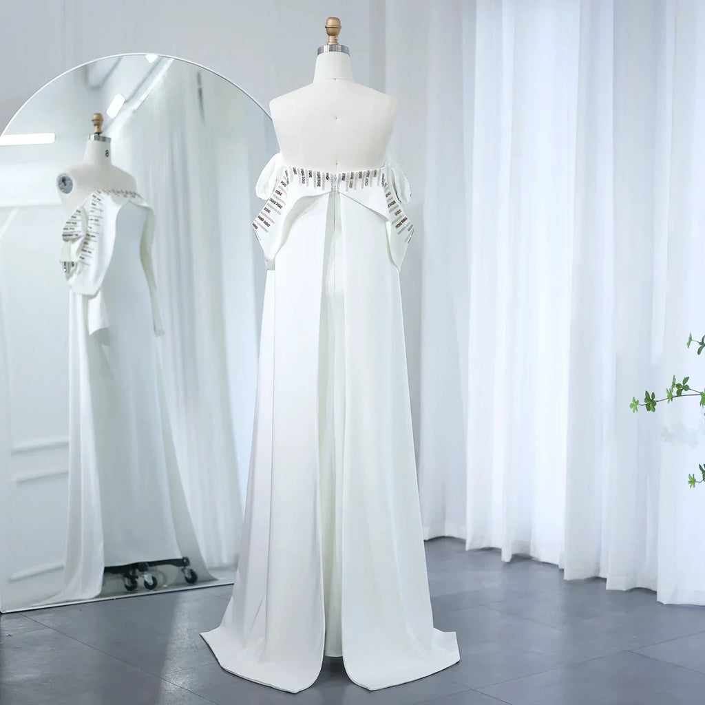 Elegant Off White Mermaid Evening Dress with Cape SF008