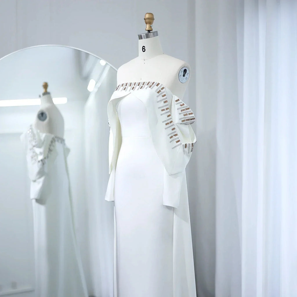 Elegant Off White Mermaid Evening Dress with Cape SF008