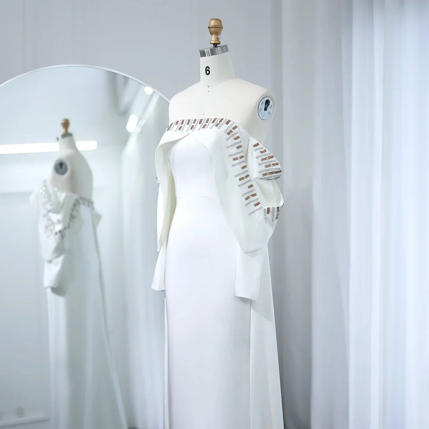 Elegant Off White Mermaid Evening Dress with Cape SF008