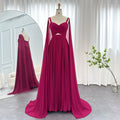 Elegant Fuchsia Chiffon Evening Dresses with Cape Sleeves SF090