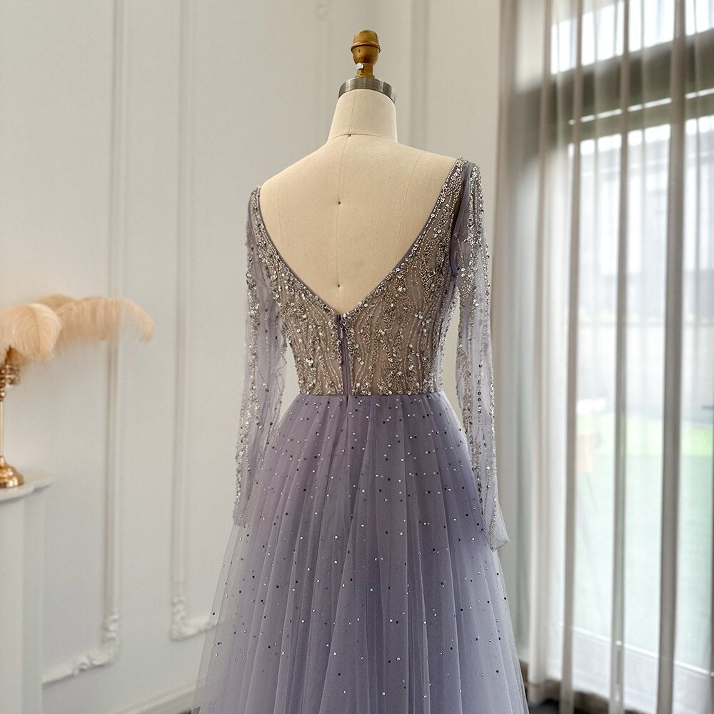 Elegant Beaded Lilac Mermaid Evening Dresses with Overskirt SS234