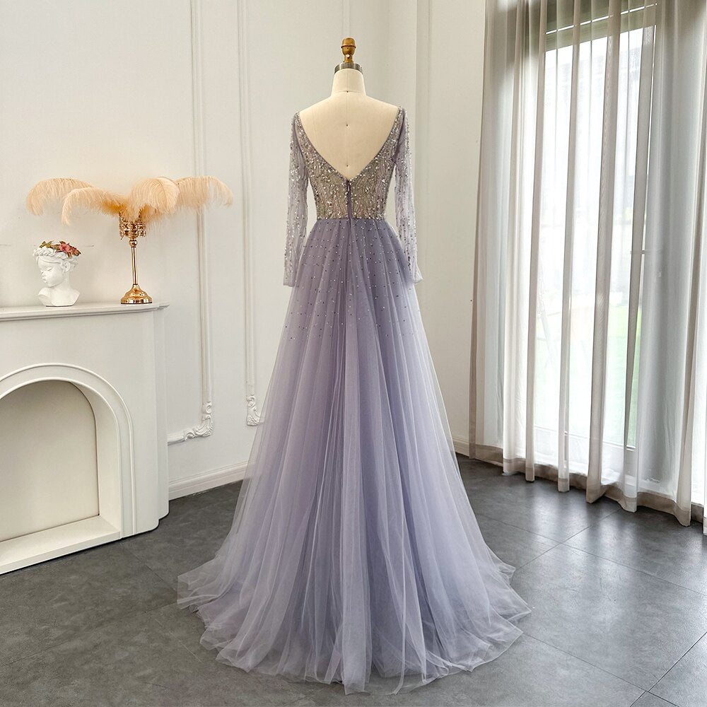 Elegant Beaded Lilac Mermaid Evening Dresses with Overskirt SS234
