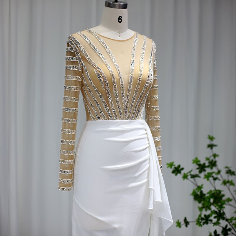 Elegant White Long Sleeve Midi Mermaid Evening Dress SS270L