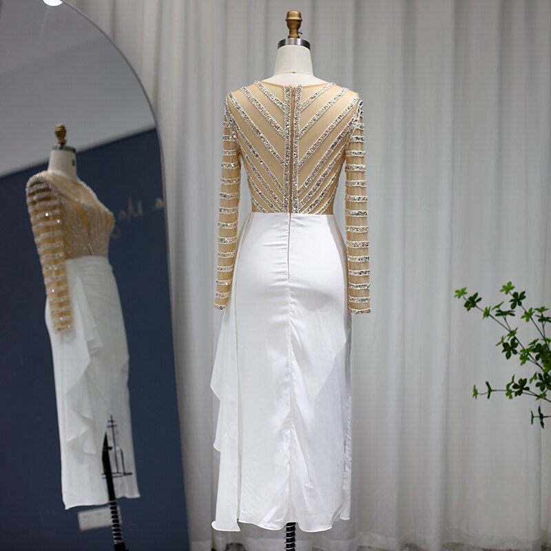 Elegant White Long Sleeve Midi Mermaid Evening Dress SS270L