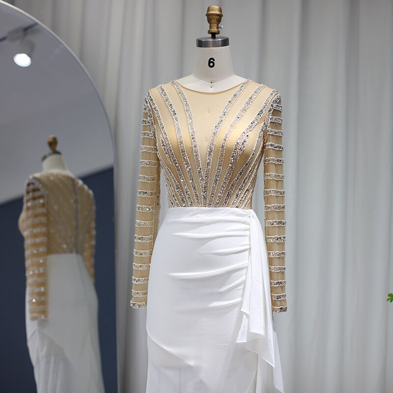 Elegant White Long Sleeve Midi Mermaid Evening Dress SS270L