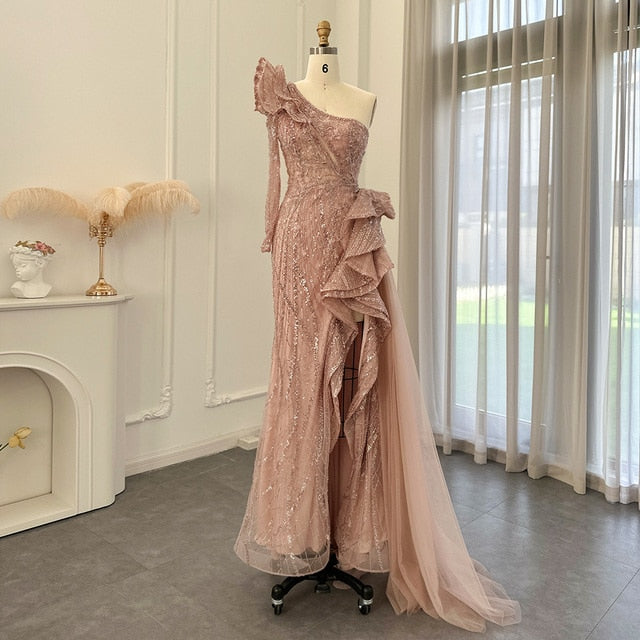 Elegant Pink One Shoulder Mermaid Evening Dresses SS360L