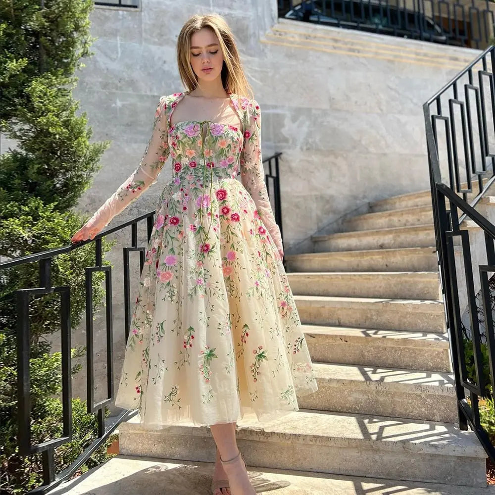 Garden Embroidery Short Evening Dress with Jacket SF237