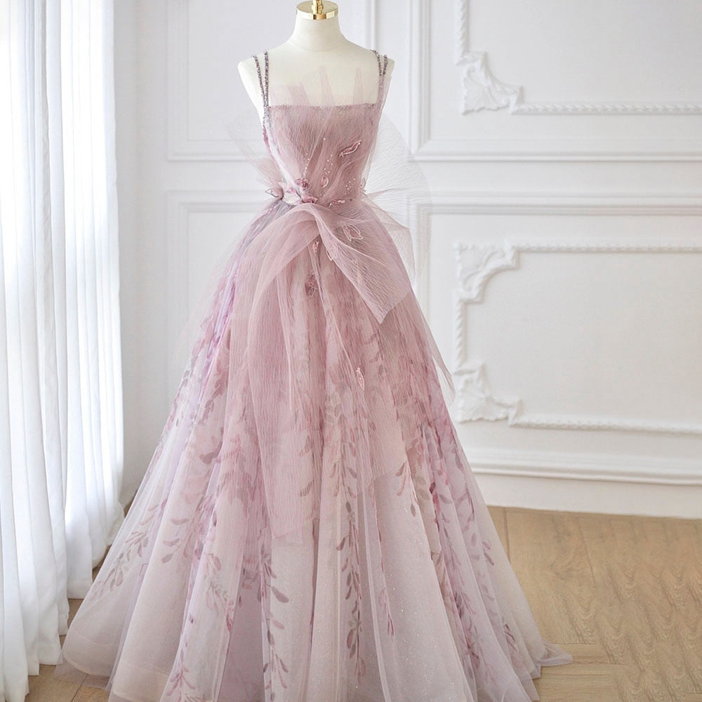 Luxury Beaded Lilac Floral A-Line Evening Dress SS236L