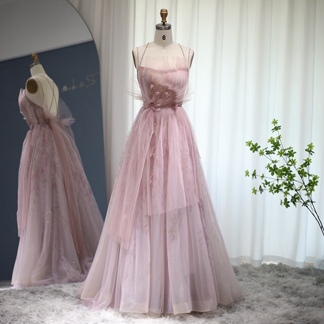 Luxury Beaded Lilac Floral A-Line Evening Dress SS236L