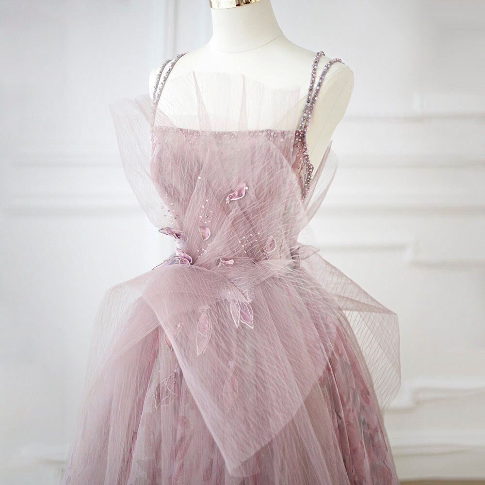 Luxury Beaded Lilac Floral A-Line Evening Dress SS236L