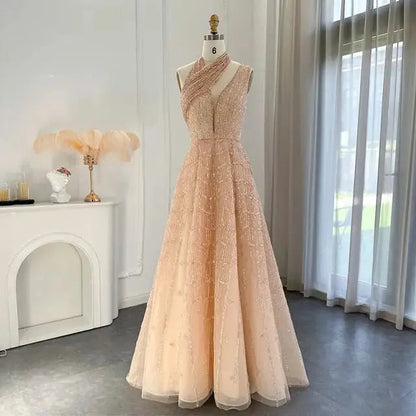Luxury Beaded Lilac Halter One Shoulder Evening Dress SS329