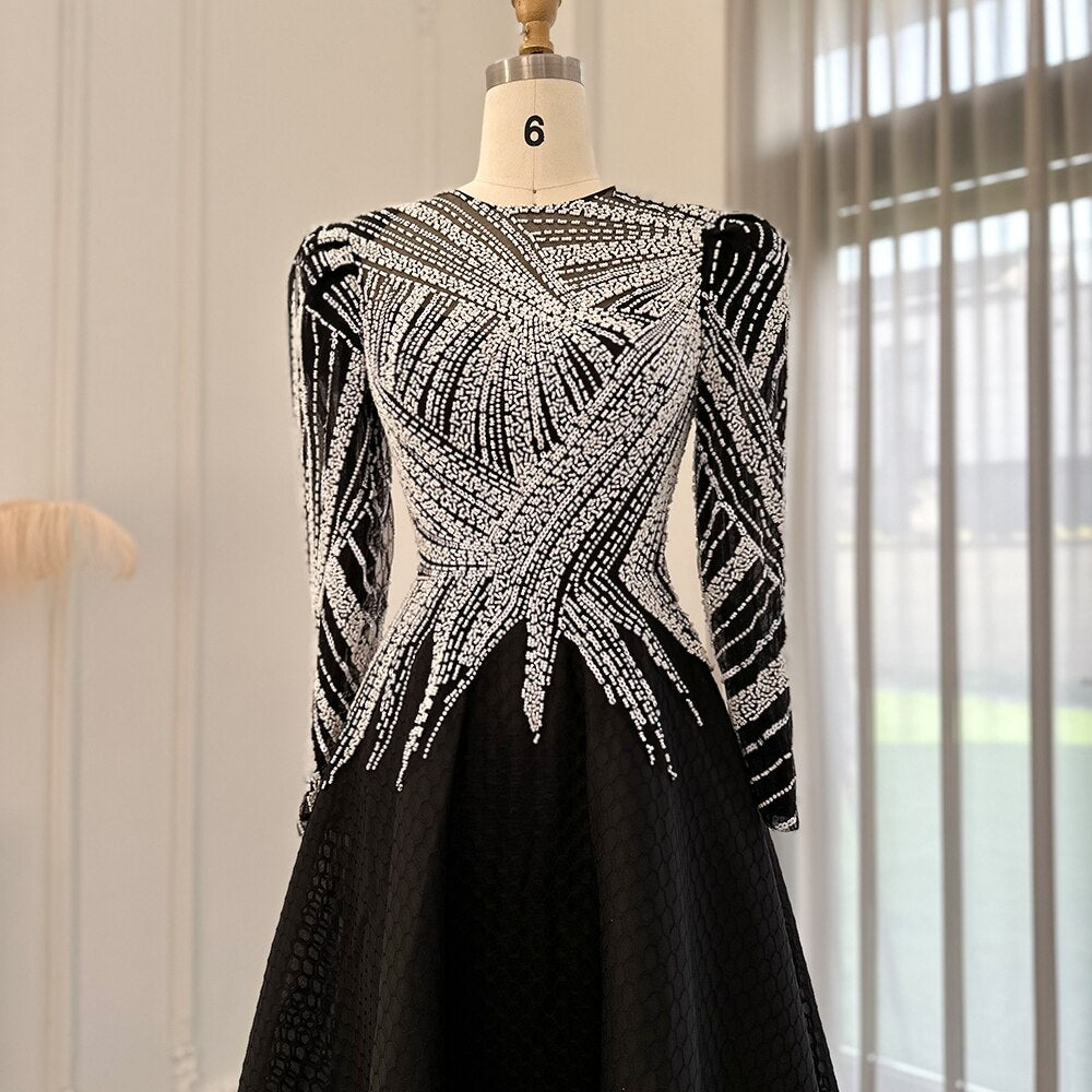 Luxury Black Long Sleeve A-Line Short Evening Dress SS212