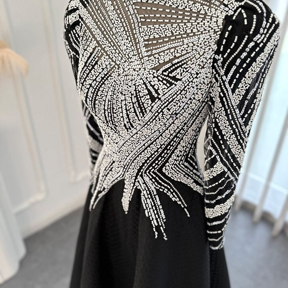 Luxury Black Long Sleeve A-Line Short Evening Dress SS212