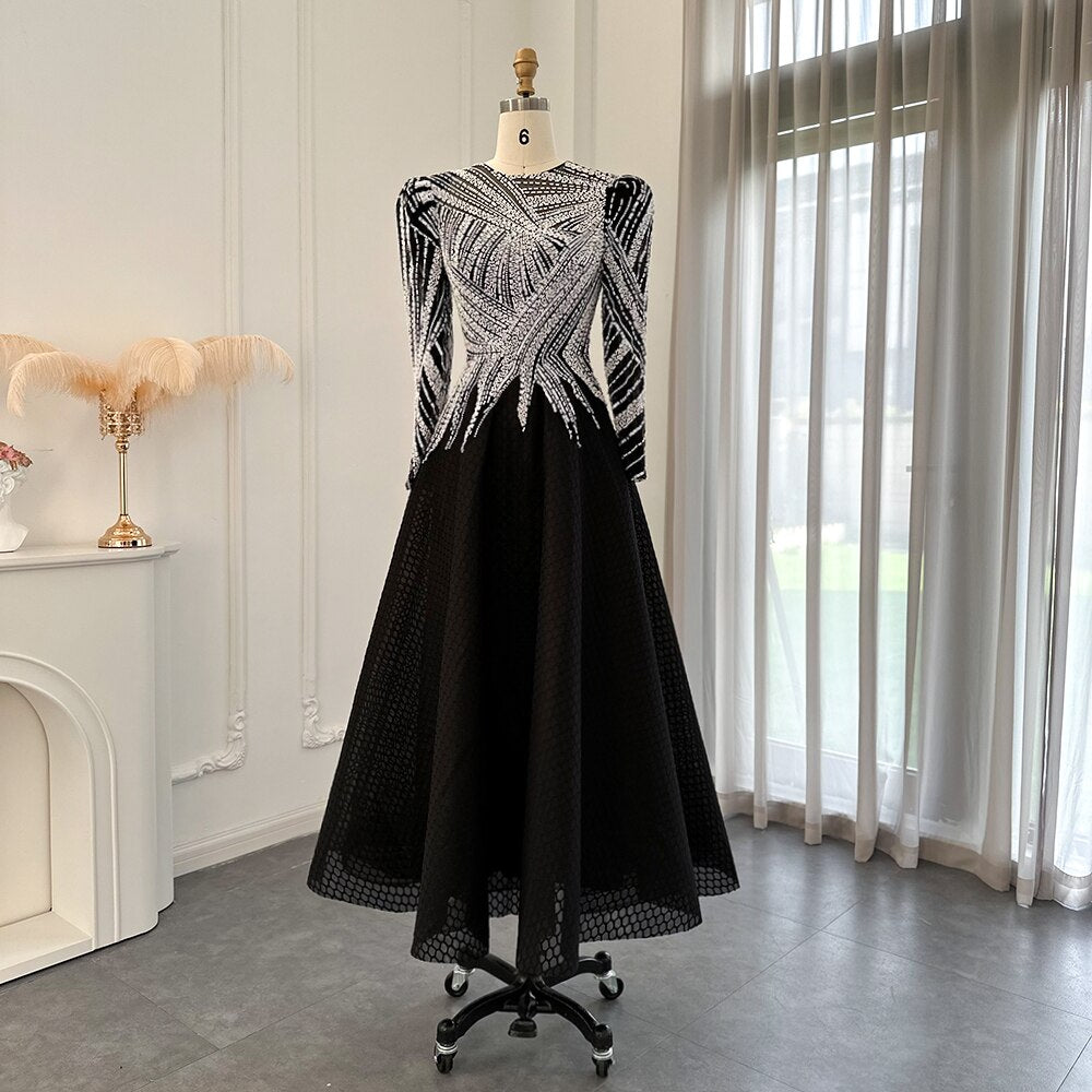 Luxury Black Long Sleeve A-Line Short Evening Dress SS212