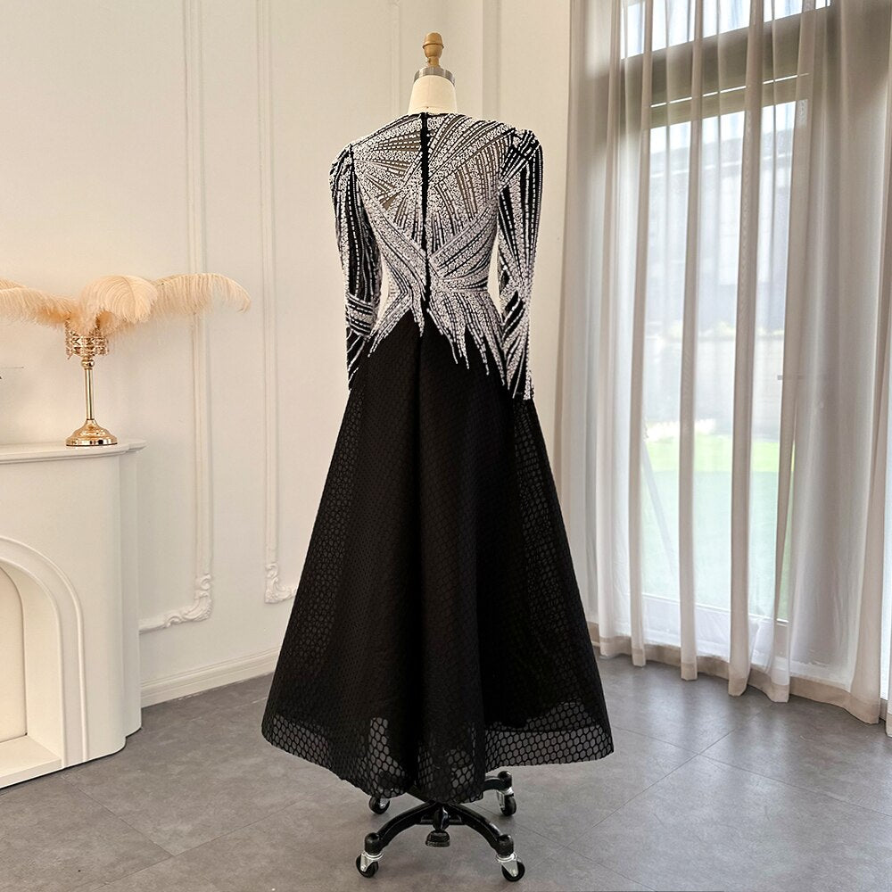 Luxury Black Long Sleeve A-Line Short Evening Dress SS212