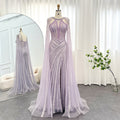Luxury Crystal Lilac Evening Dress with Cape Sleeves SS203
