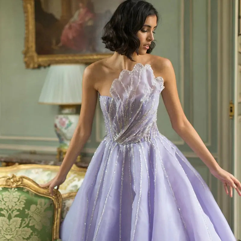 Luxury Beaded Lilac Scalloped Evening Dress SS247