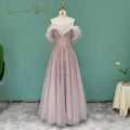 Luxury Feather Silver Beaded A-Line Evening Dress SS081