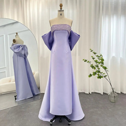 Luxury Lilac Beaded Evening Dress with Bow Cape SS319