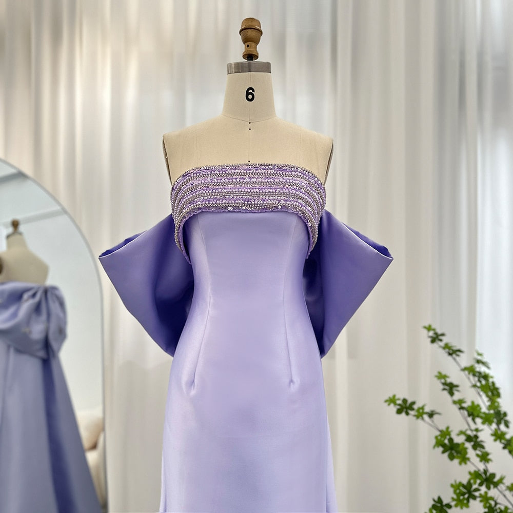 Luxury Beaded Lilac Evening Dresses with Bow Cape SS319