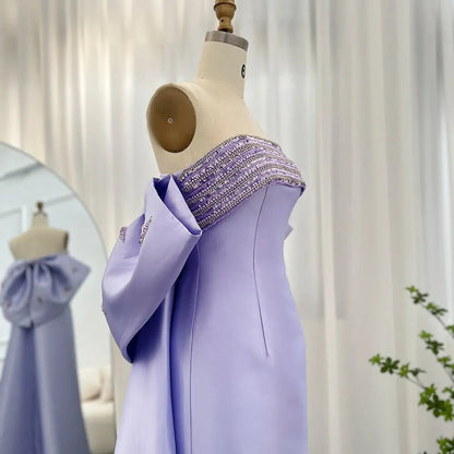 Luxury Lilac Beaded Evening Dress with Bow Cape SS319