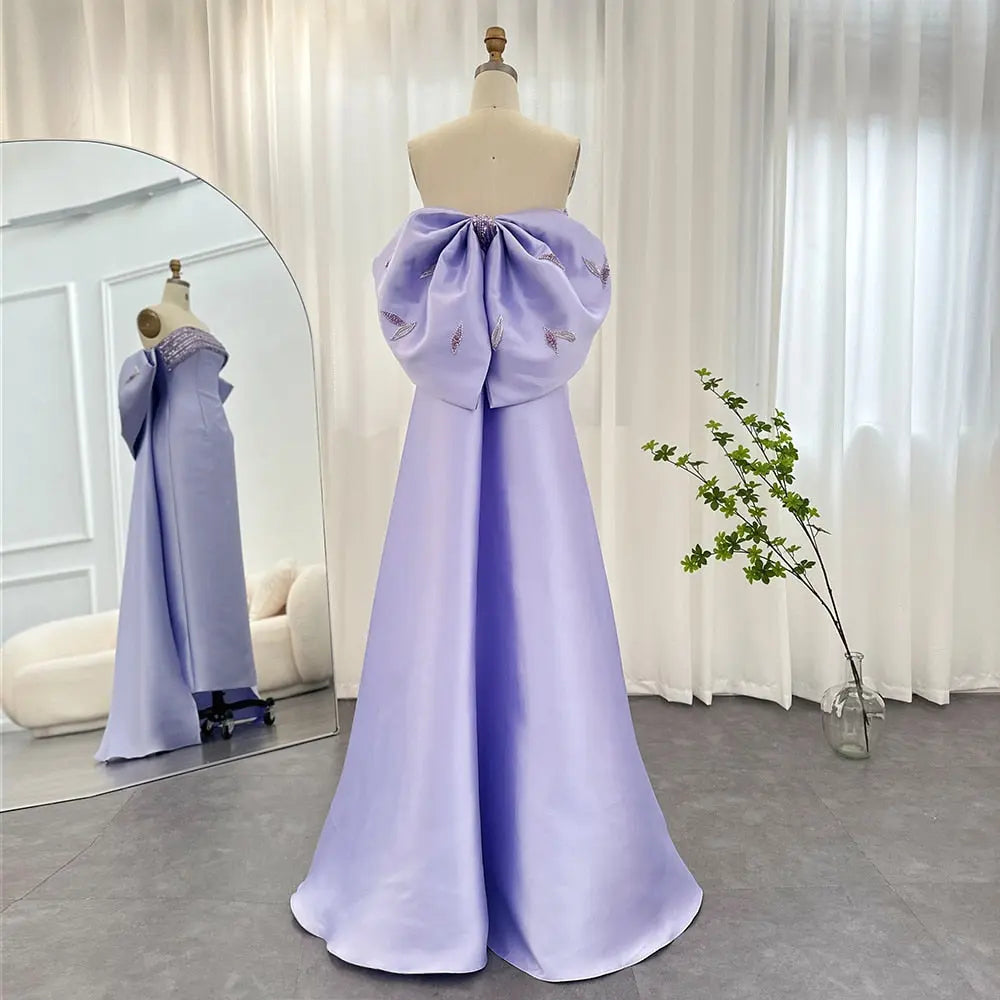 Luxury Lilac Beaded Evening Dress with Bow Cape SS319