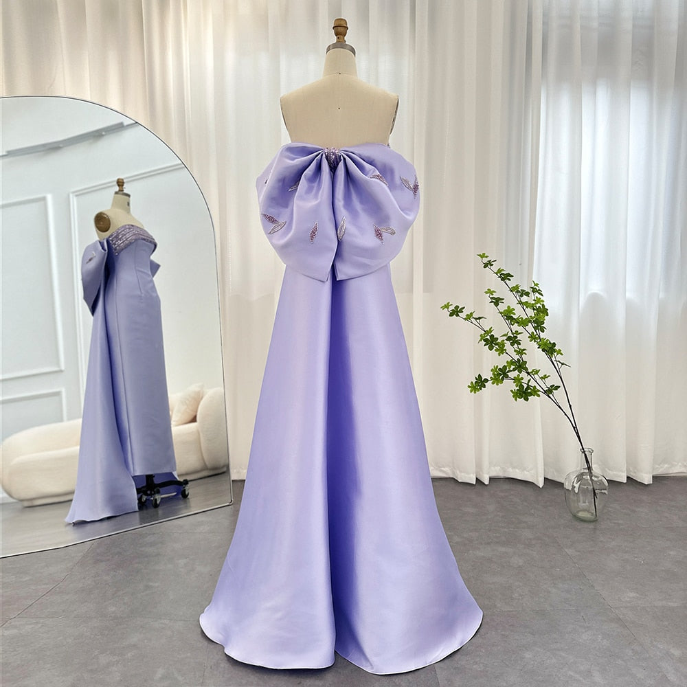 Luxury Beaded Lilac Evening Dresses with Bow Cape SS319