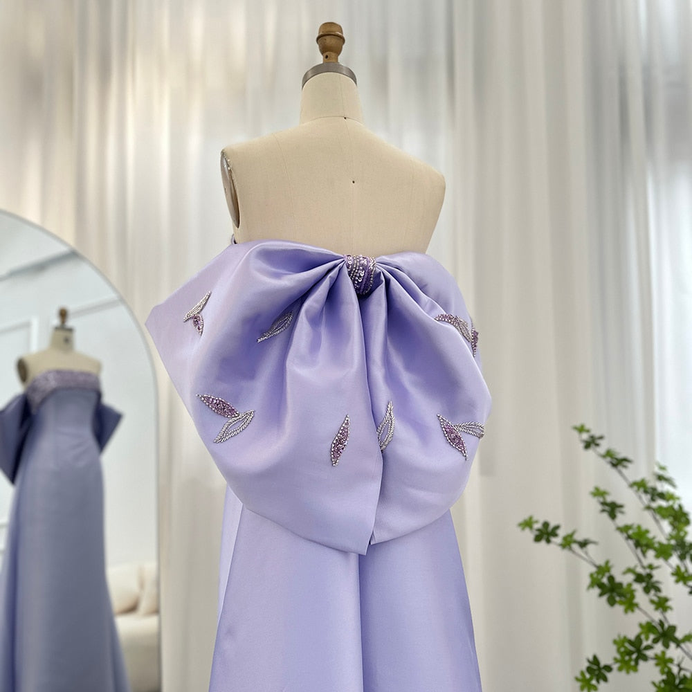 Luxury Beaded Lilac Evening Dresses with Bow Cape SS319