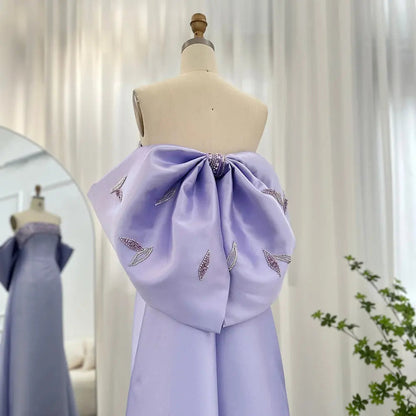 Luxury Lilac Beaded Evening Dress with Bow Cape SS319