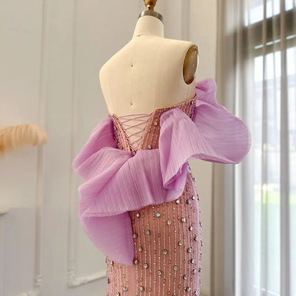 Luxury Off Shoulder Lilac Evening Dress SS327