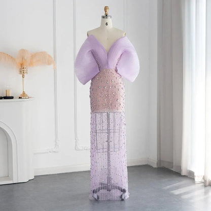 Luxury Off Shoulder Lilac Evening Dress SS327