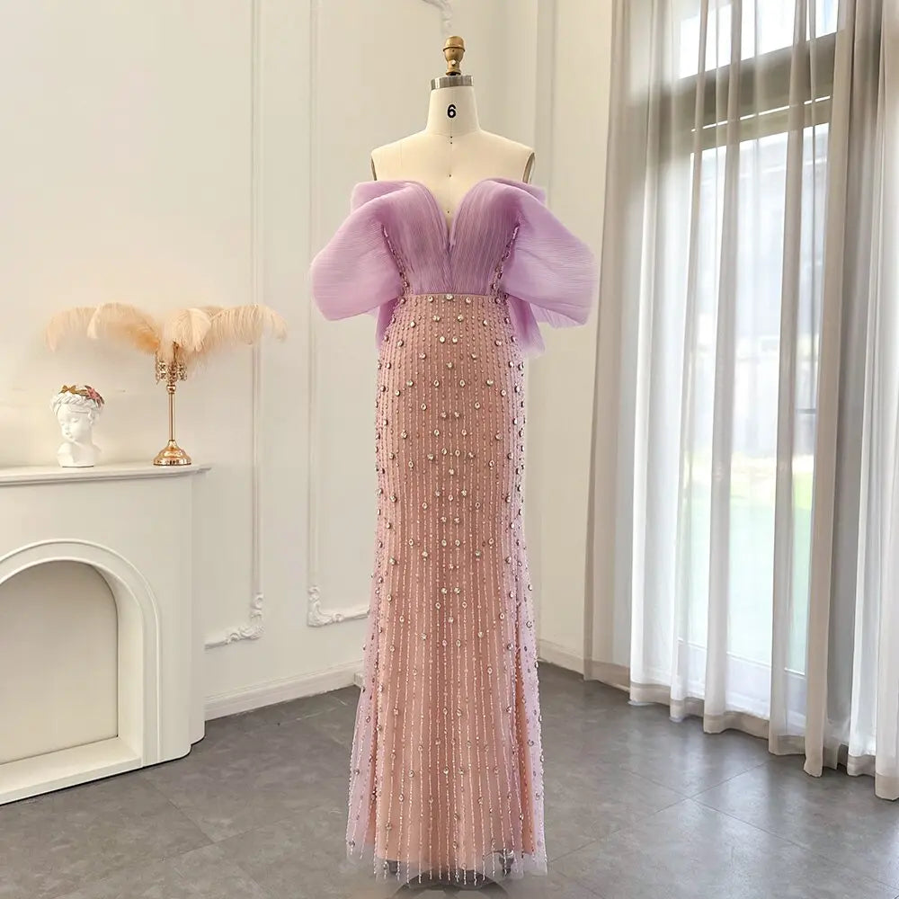 Luxury Off Shoulder Lilac Evening Dress SS327