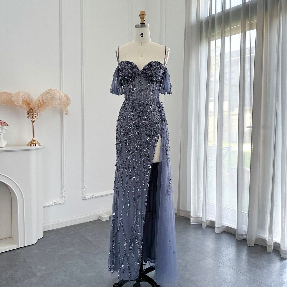 Luxury Mermaid Pink Sequin Evening Dress with High Slit SS356