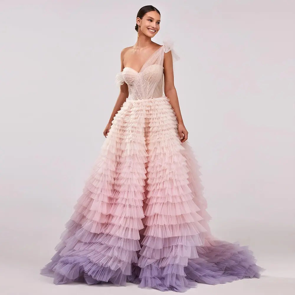 Luxury Pink One Shoulder Evening Dress SS550