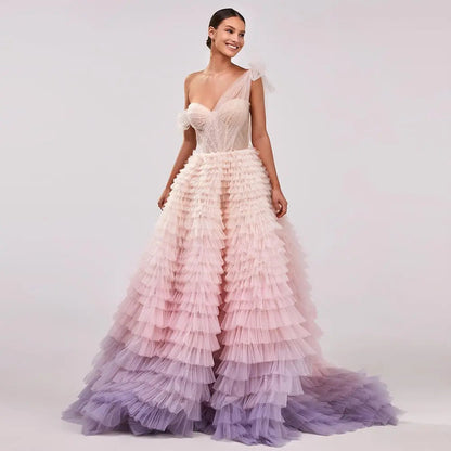 Luxury Pink One Shoulder Evening Dress SS550