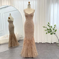 Luxury Feathers Champagne Beaded Mermaid Evening Dress SS171