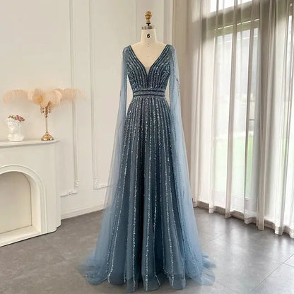 Luxury Nude Evening Dress with Cape Sleeves SS322