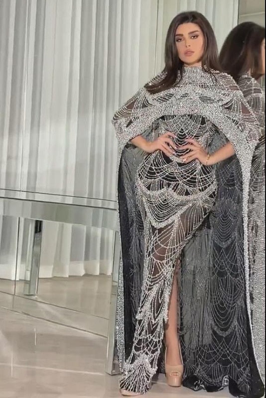 Luxury Pearls Mermaid Evening Dress with Cape SS369_