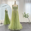 Luxury Beaded Pink Square Neck Cape Sleeves Evening Dress SS494